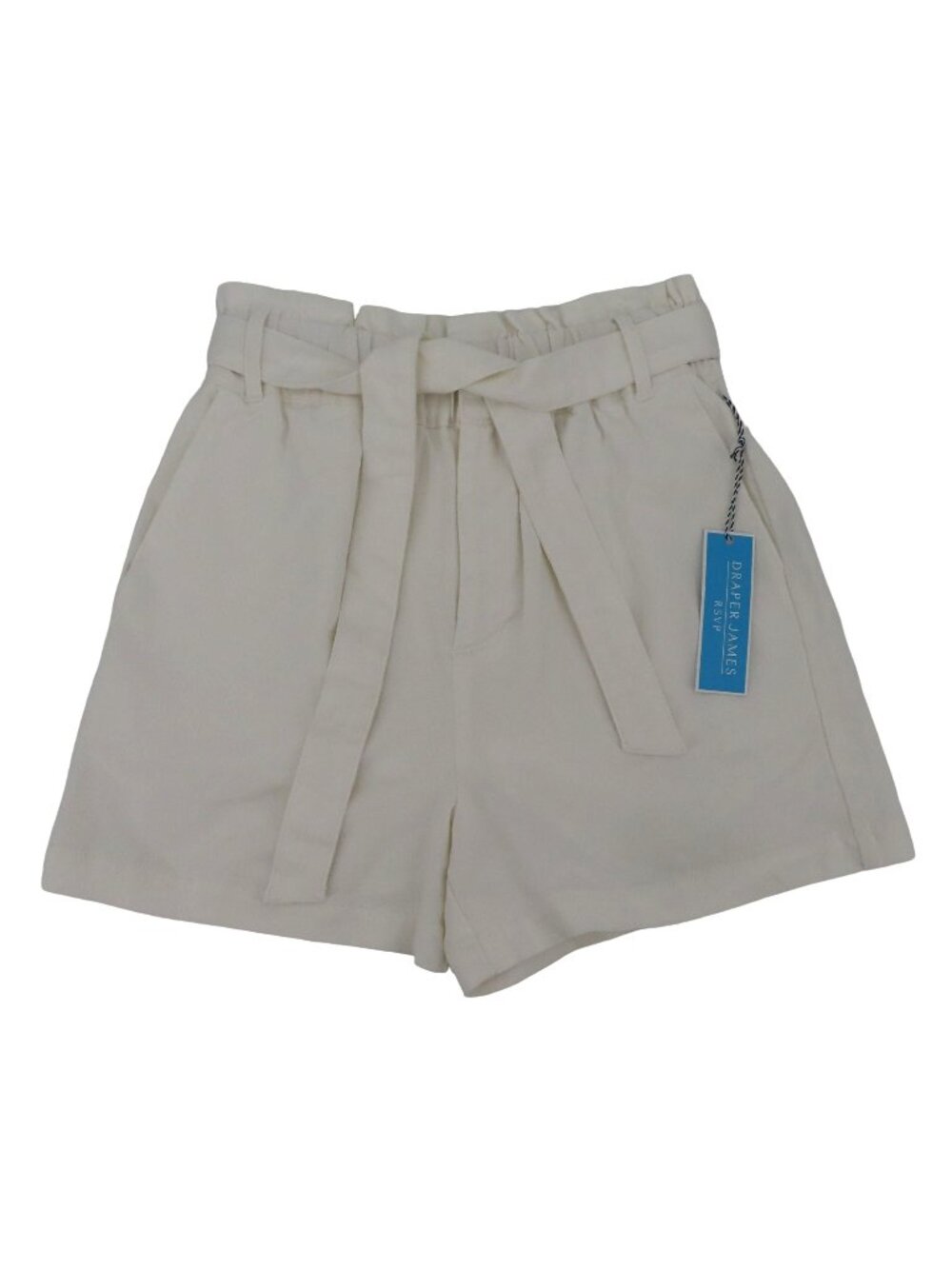 Draper James Womens Small Paperbag White Denim Shorts Waist Tie Cotton Blend NEW